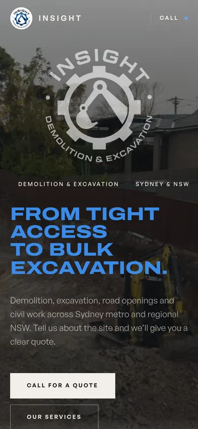 Insight Demolition homepage on a phone